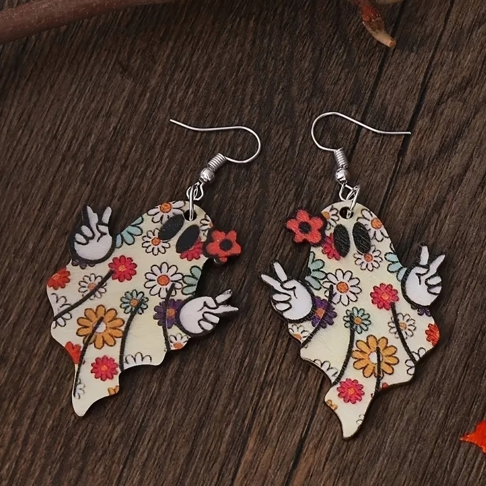 Colorful Floral Ghost Earrings, New!
